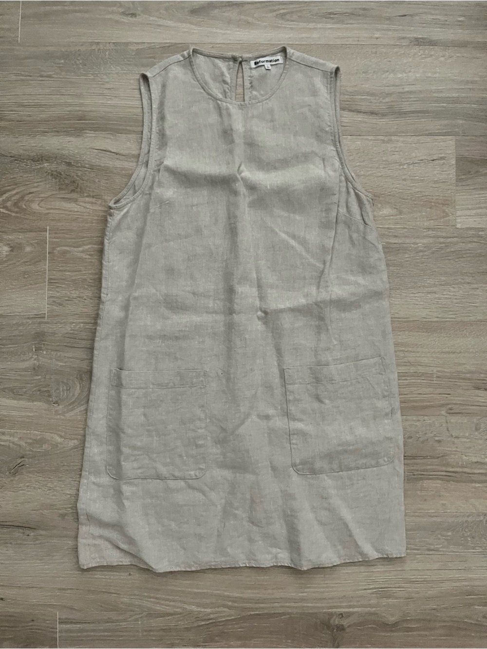 Reformation Women’s Beige Linen Sleeveless Shift Dress with Pockets Size Large